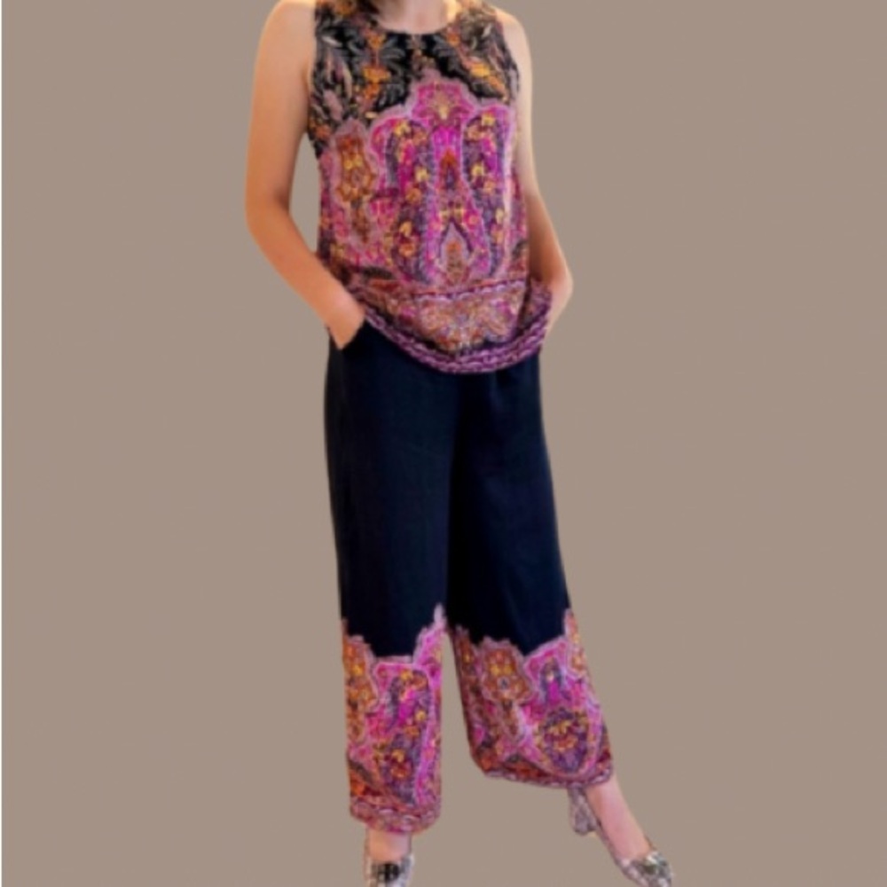NWT Haute Hippie Bohemian Set Wide Leg Pant & Sleeveless Paisley Print Top